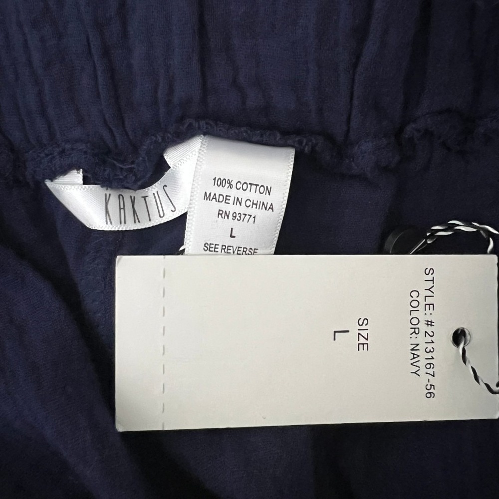 NWT Kaktus Gauze Solid Wide Leg Pants Navy Coastal Boho Crop Size L - Picture 5 of 5